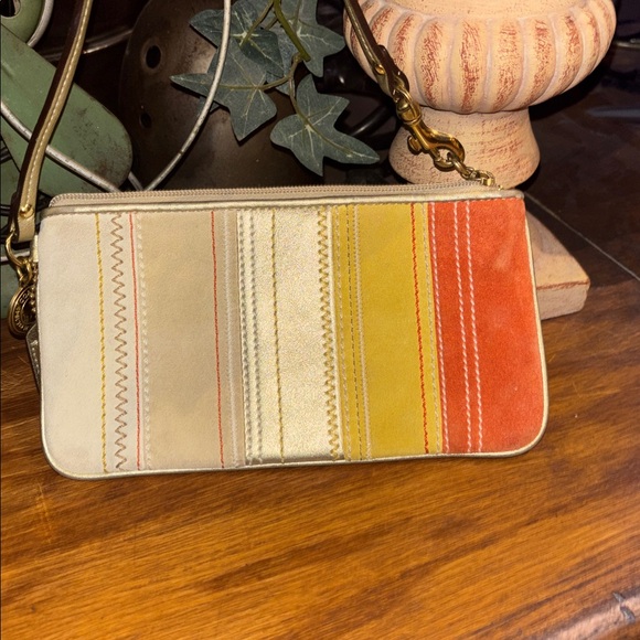 Coach Vintage Y2K Suede Patchwork Stripe Wristlet - Gold & Warm Tones - Picture 4 of 7
